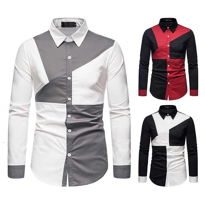 

2021 New Hollow European Size Men's Trend Splicing Asymmetric Long-sleeved Western Denim Shirt Slim Fit Social Lyd6, White
