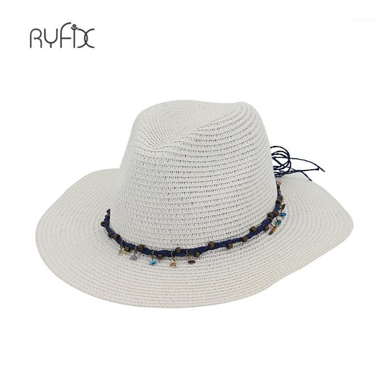 

Western Straw Hat Sun Hat For Men Summer Hats For Women Lady Straw With stone Feather Beads Beach Cap HA2241, White