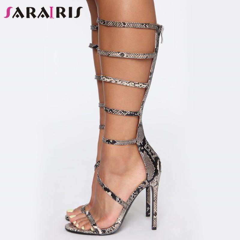 

SaraIris Thin High Heels Gladiator Sandals Women Summer Party Sandals Ladies New Ins Hot Sale Rome mid-calf Shoes1, White