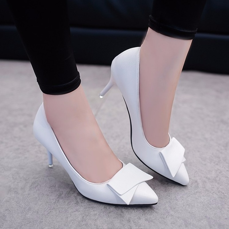 

Dress High Heels Shoes 2020 Fashion Women Shoes Pointed Toe Pumps Pu Leather Slip on Bow Knot Wedding Shoes Woman Zapatos Mujer, Black