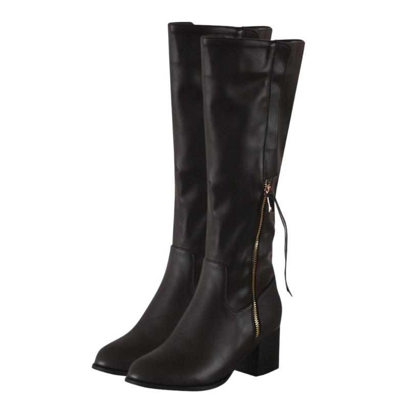 

Boots Women's Boots Womens Leather Low-heeled Round Toe Shoes Zipper Comfy Western Knight #YB40, Bk