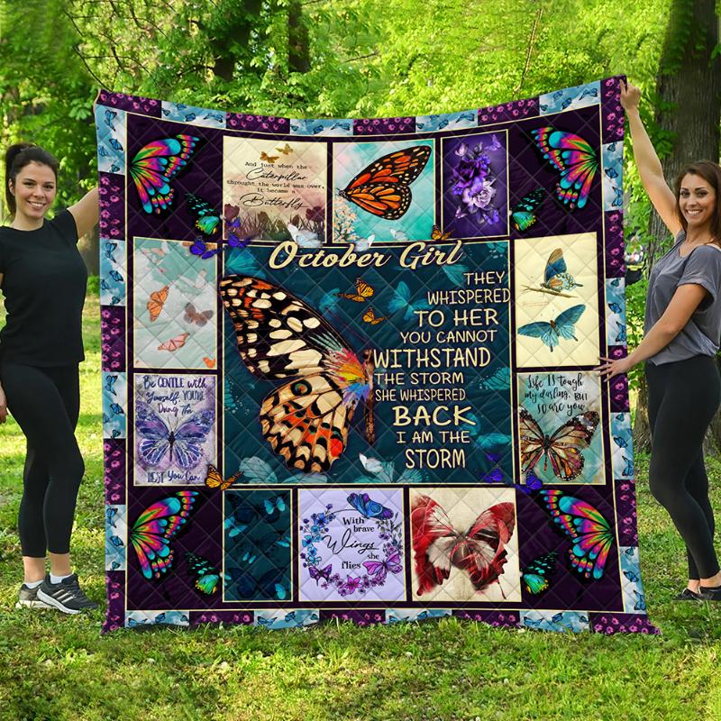 

October girl butterfly Quilted Quilt Throw Blankets Birthday Thanksgiving Gifts Bedding Cover Patchwork Tapestry Wall Hanging, As pic