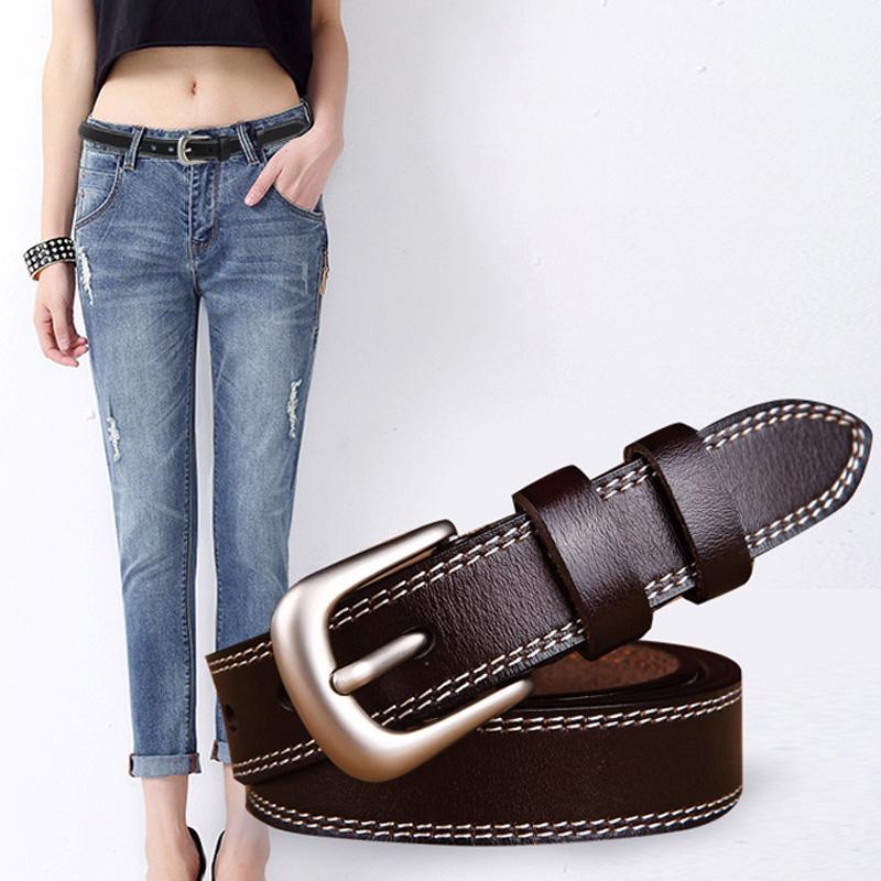 

New Women Fashion 2.5cm Wide Genuine Leather Belt For Woman Luxury Jeans Belts Female Top Quality Straps Ceinture Femme, Black