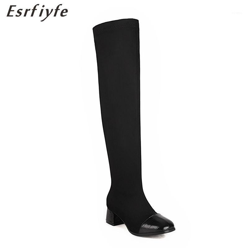 

ESRFIYFE New Fashion Winter Over The Knee Boots Women Stretch Fabric Thigh High Woman Shoes Long Botas Feminina Zapatos De Mujer1, Black