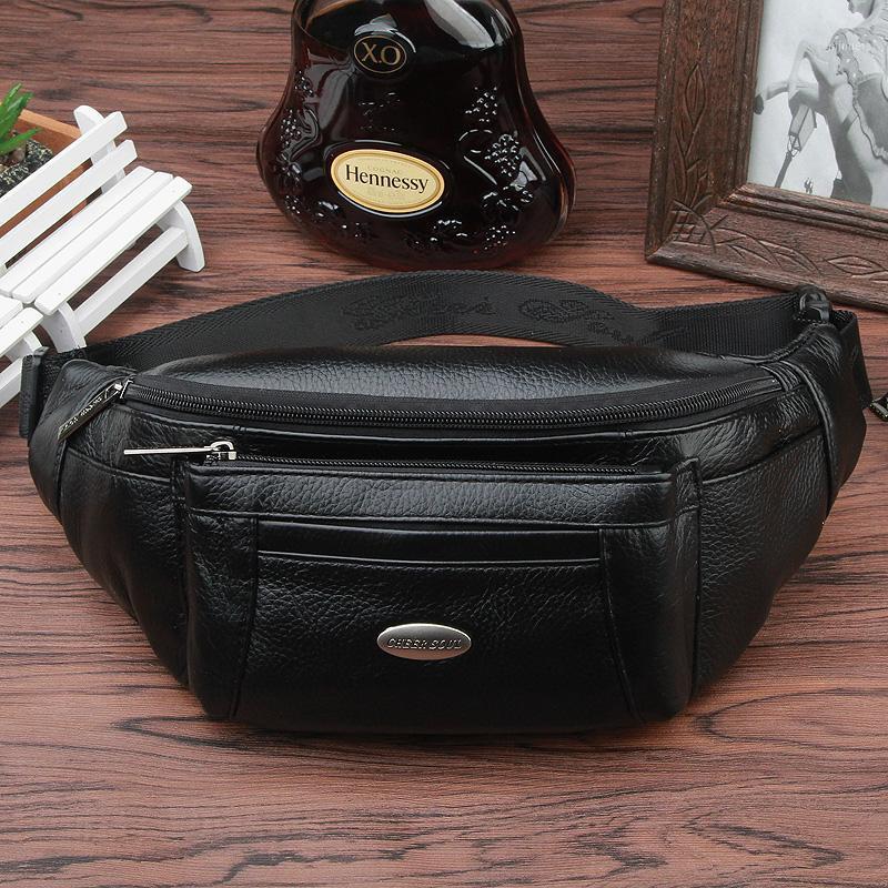 

CHEER SOUL Genuine Leather Men Waist Belt Bag Travel Fanny Pack Casual Waist Bag Male cell phone pouch Hip Pack coin purse bolsa1, Black