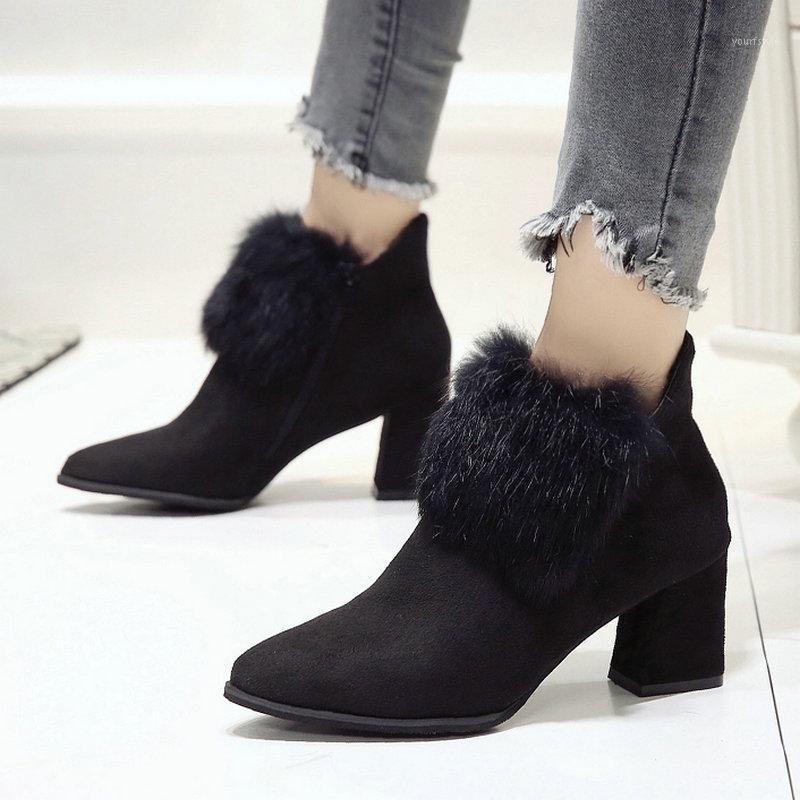 

Plus Size 35-53 Nice New Ankle Boots Women Autumn Real Fur Shoes Woman High Heels Sexy Ladies Comfortable Vintage Boot1, Black