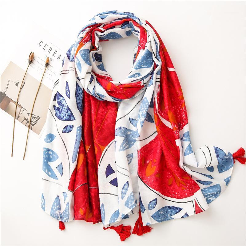 

2020 Women Daisy Floral Pattern Cotton Tassel Scarf 10pcs/lot1