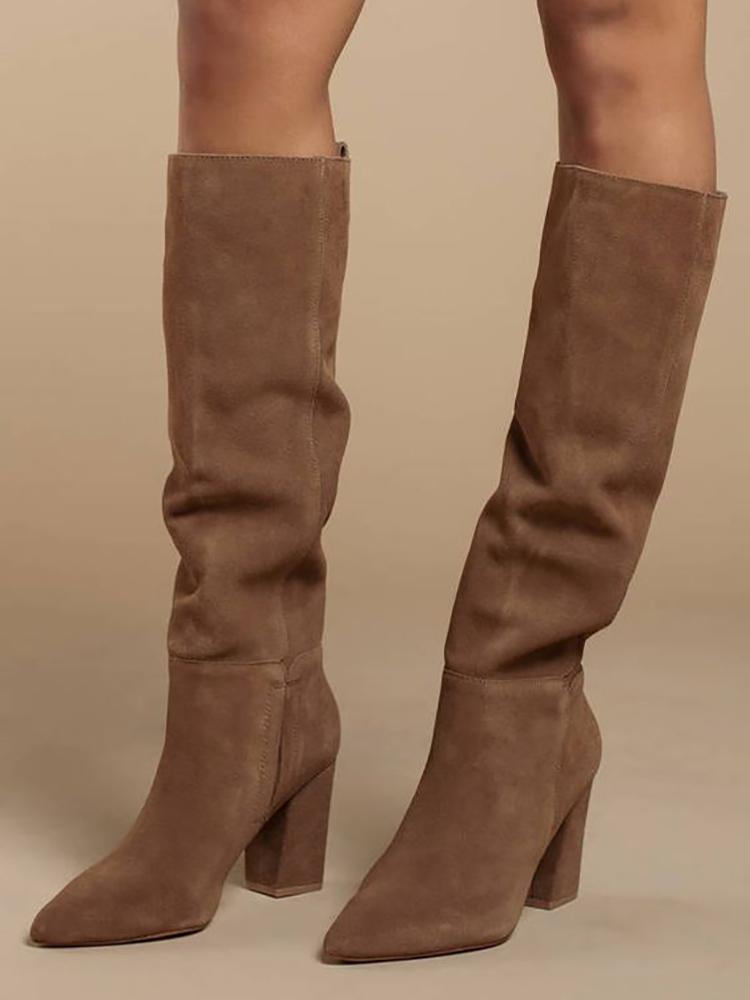 

fashion runway black suede leather women boots pointed toe western cowboy boots ladies Knee-High chunky wedges, As picture