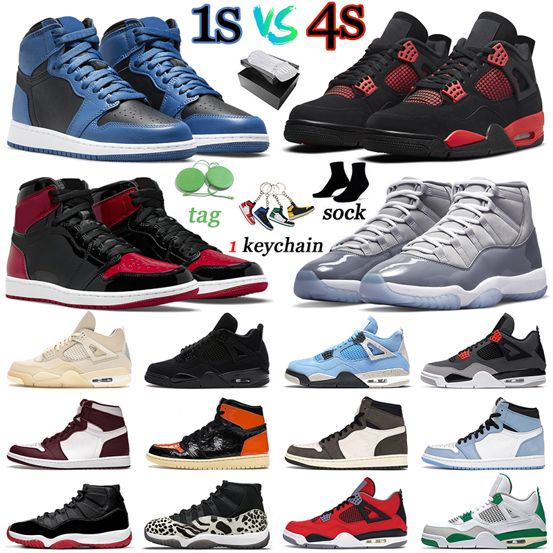 

With BOX Red Thunder jumpman 1 4s Mens Basketball Shoes 1s Patent Bred Dark Marina University Blue 11s Cool Grey 4 Black Cat Men Womens Trainers Sports Sneakers, 1s 5.5-12 shadow