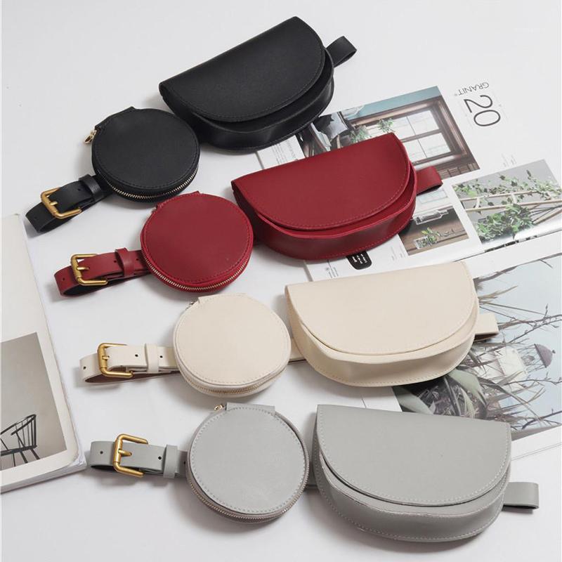 

2 pcs/set Women Solid Fanny Pack Ladies New Fashion Waist Belt Bag Mini Disco Waist Bag Leather Small Shoulder Bags1, Red