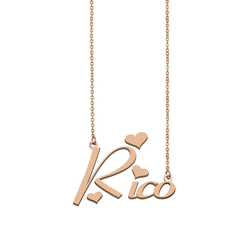 

Rico Name Necklace Custom Nameplate Pendant for Women Girls Birthday Gift Kids Best Friends Jewelry 18k Gold Plated Stainless Steel, Silver
