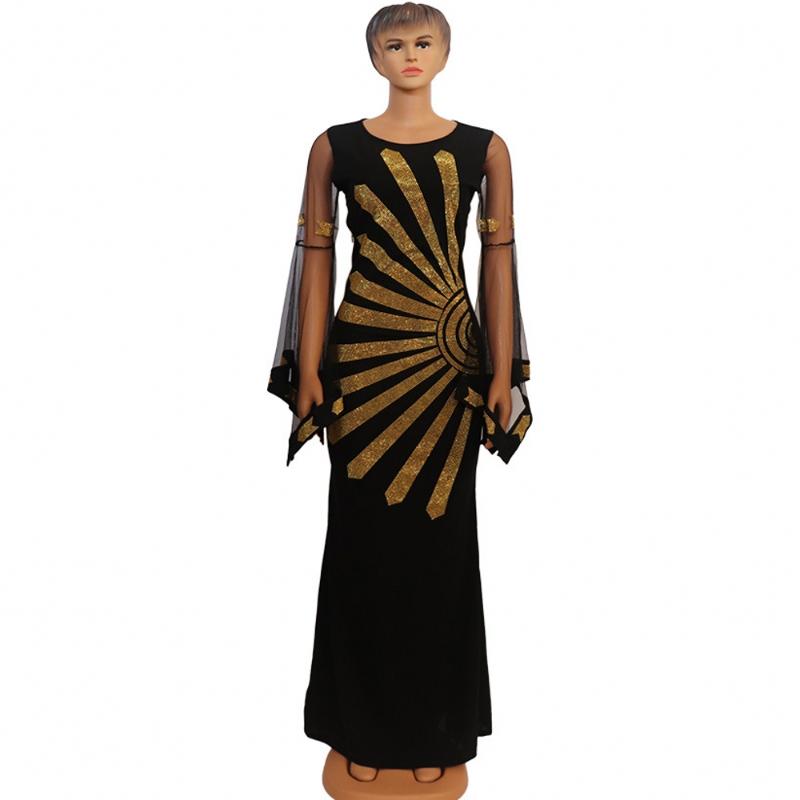 

Black Diamonds New African Dashiki Flowers Pattern Maxi Dress Long Sleeve Casual African Dresses For Women Africa Clothing