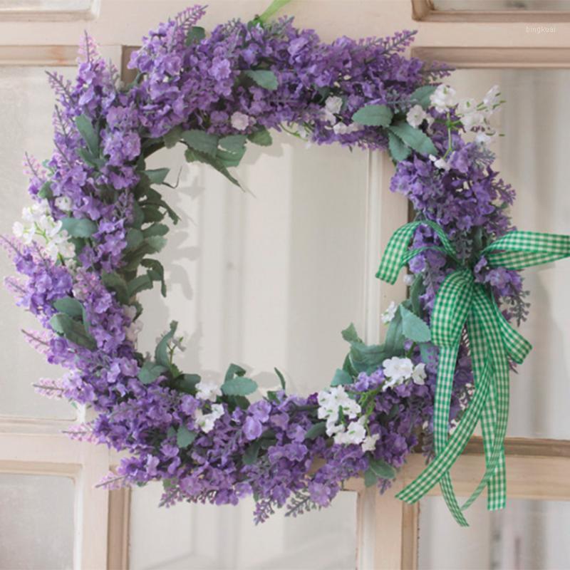 

Artificial Plant Wreaths Flower Wreath for Front Door Floral Welcome Door Wreath Wall Wedding Window Decor1, As shown