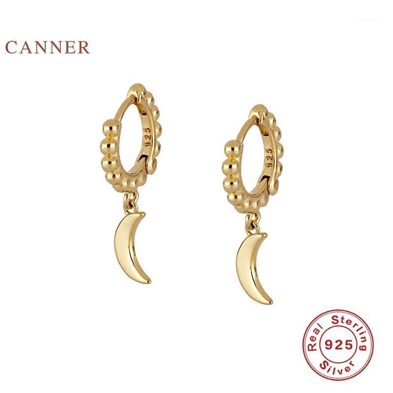 

CANNER Real 925 Sterling Silver Earrings For Women INS Minimalist Beaded Moon Earrings Hoops Diamond Korean Jewelry Pendientes1