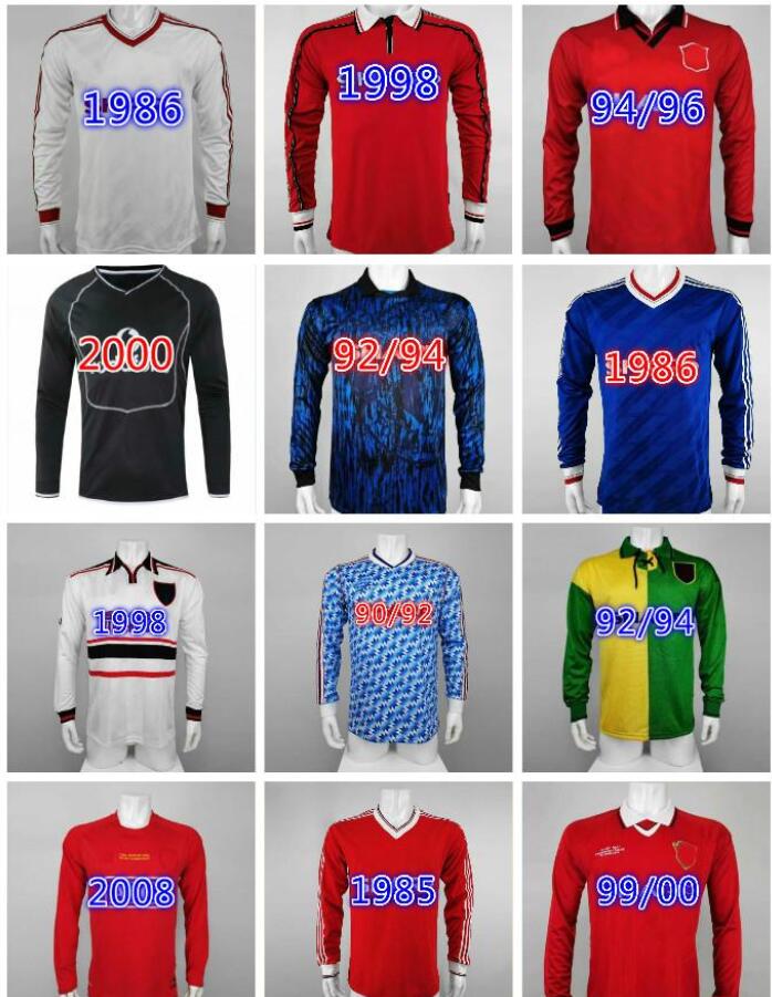 

83 Manchester Retro Soccer jersey 1992 2006 2007 MAN 08 94 98 99 00 86 88 1990 2002 long sleeve United v.NISTELROOY GIGGS Beckham RONALDO CA, Black;yellow