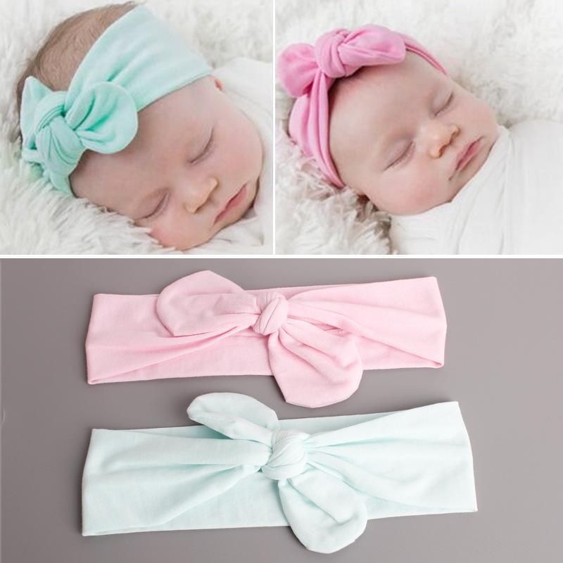 

10pcs/2C Inside Newborn Stretch Headband Solid Cotton Bow Hairband Fashion Cute Princess Ear Adjustable Elastic Head Band1, Pink