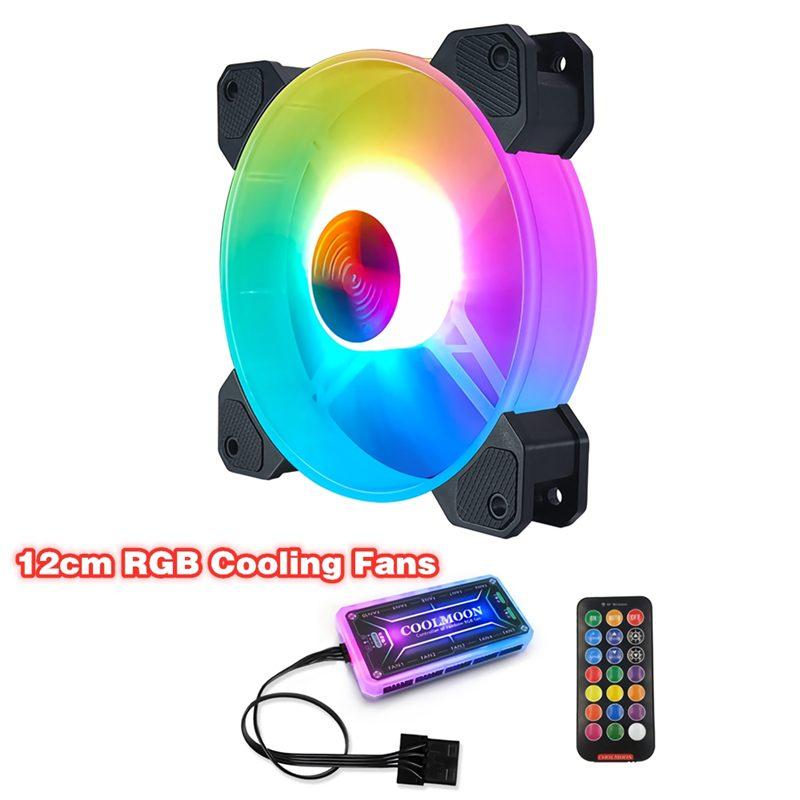 

Coolmoon 12cm RGB Adjust Cooling Fans Desktop Computer PC RGB Chassis CPU Case 7 Fan Blades Quiet Fan Remote Control 5/3pcs 5V