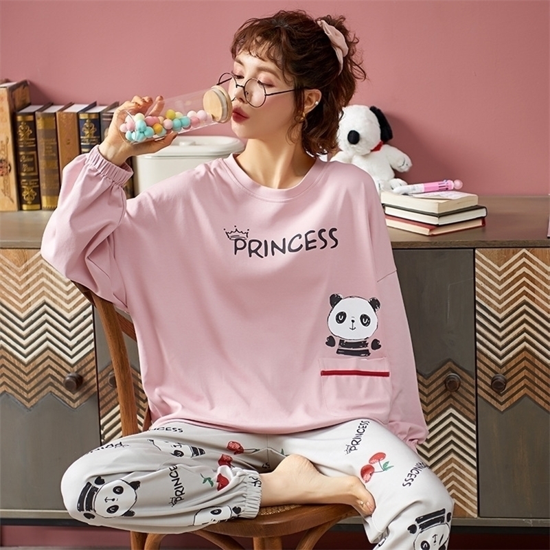 

New Pajama Set Women Autumn and Winter Woman Nightgown Plus Size Cotton Pajamas Women Loose Version Home Service Pyjama Femme 201113, Z1301