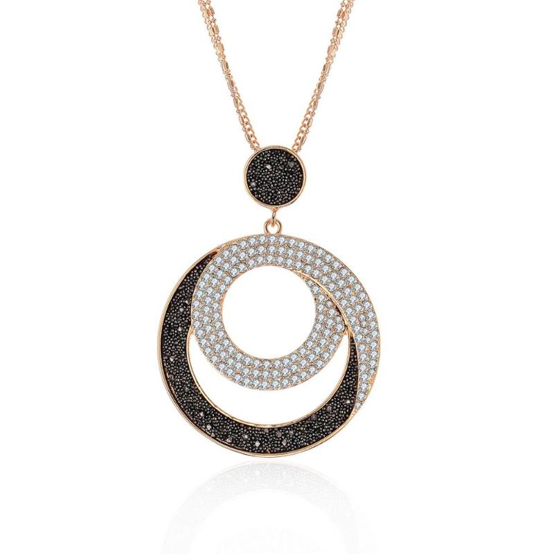 

Black Party Crystal Pendant Necklace Women Long Necklace Gold Silvery Snake Chain Round Necklaces 2020 New Fashion Jewelry Gift