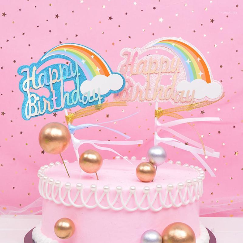 

10 Pcs Rainbow Birthday Cake Topper Christmas Cake Ornament Rainbow Plug-In Inserted Cards Party Supplies1
