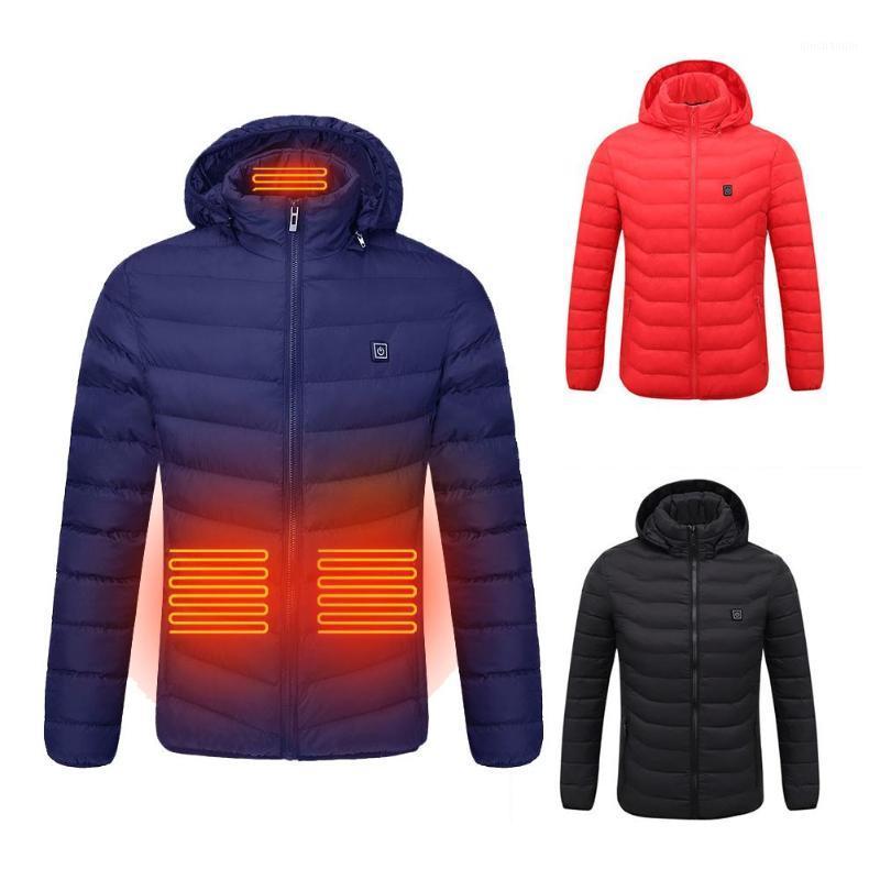 

Men Long Sleeve Zip USB Electric Heating Cotton Coat Outdoor Warm Hooded Jacket1, Red