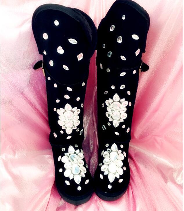 

2020 Elongated Knee Ultra Tube Hand Strass Skin Anti-skid Leather High Women's Boots Pm3f, Black