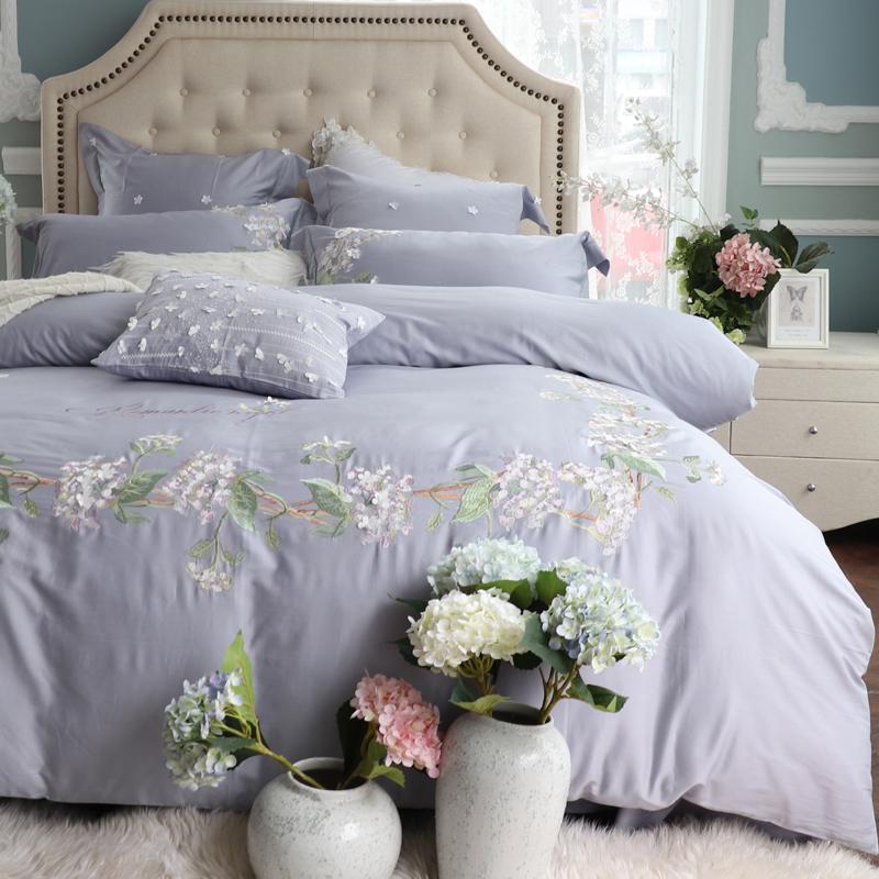 

Luxury American Style Pastoral Flower Embroidery 60S Egyptian cotton Bedding Set Duvet Cover Bed sheet/Linen Pillowcases 4/7pcs