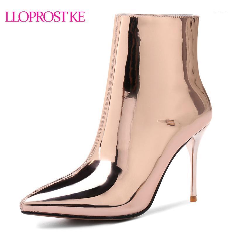 

Lloprost ke Silver Patent Leather Ankle Boots High Heels Boots Women Winter Shoes Female Pointed Toe Botas Woman Winter1, Gold