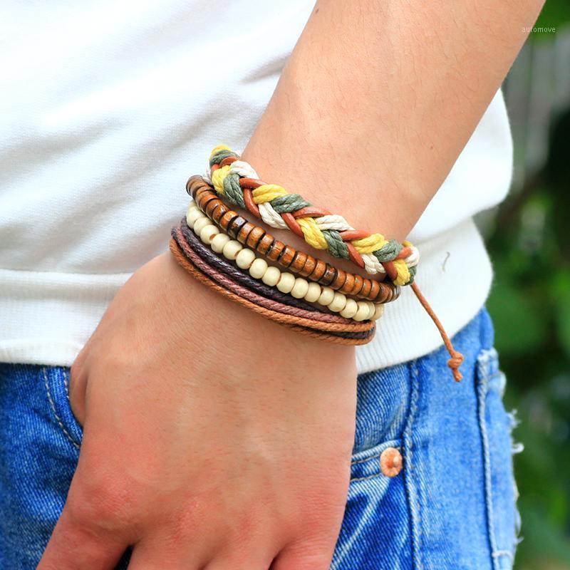 

Vintage Multiple Layers Bangle Braided Leather Bracelet Wooden Beaded Wrap Pulseira Punk Adjustable Jewelry for Men Women1