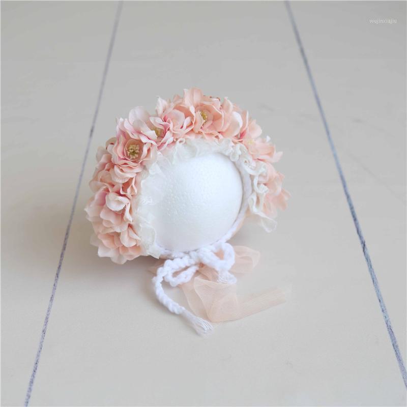

Pink Newborn Photography Floral Bonnet Baby Lace Beanie Crochet Baby Girl Hat Newborn Photo Prop Hat Shower Gift1, As photo