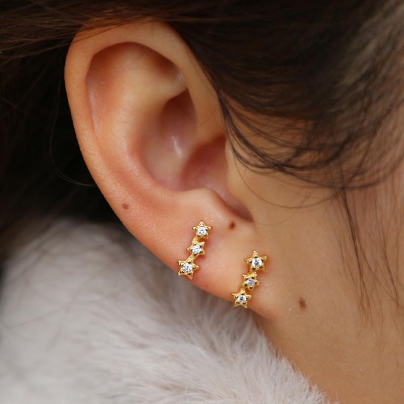 

925 sterling silver minimal delicate three star earring stud for lady 2020 Valentine's Day gift gold filled cz dainty cute earr