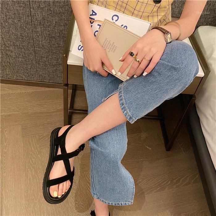 

Velvet Shoes Flat Sandals Summer Heels Suit Female Beige All-Match Muffins shoe Open Toe Suede Without Girls Black Platform Comf1