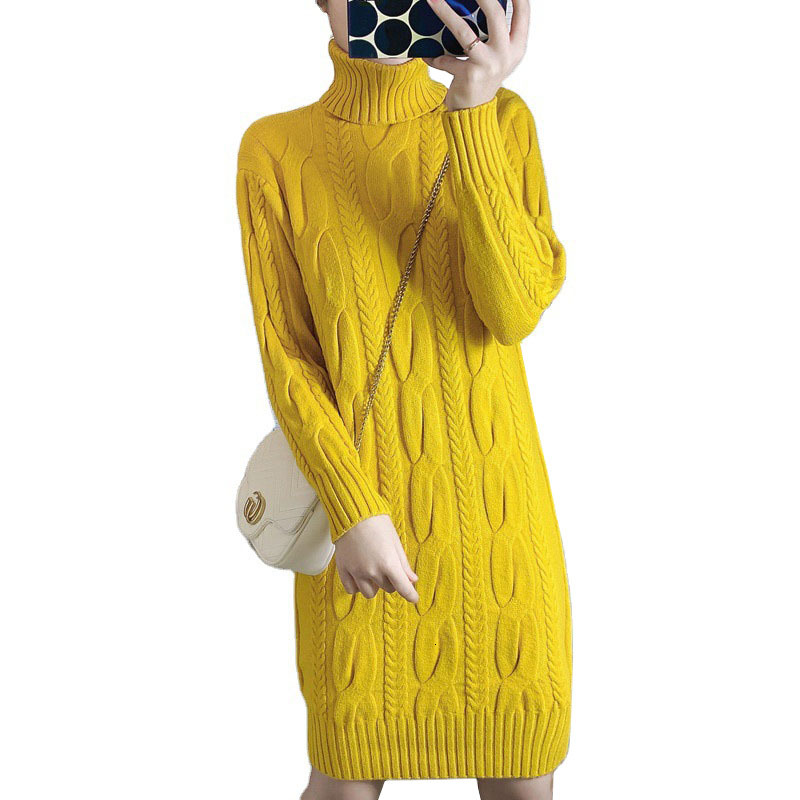 

Female Long Sleeve, Turtleneck, High Nightgown, Autumn Dress, Casual Woman's Mesh, Elegant Pullovers, Dressed in R690. Dzg1, Green