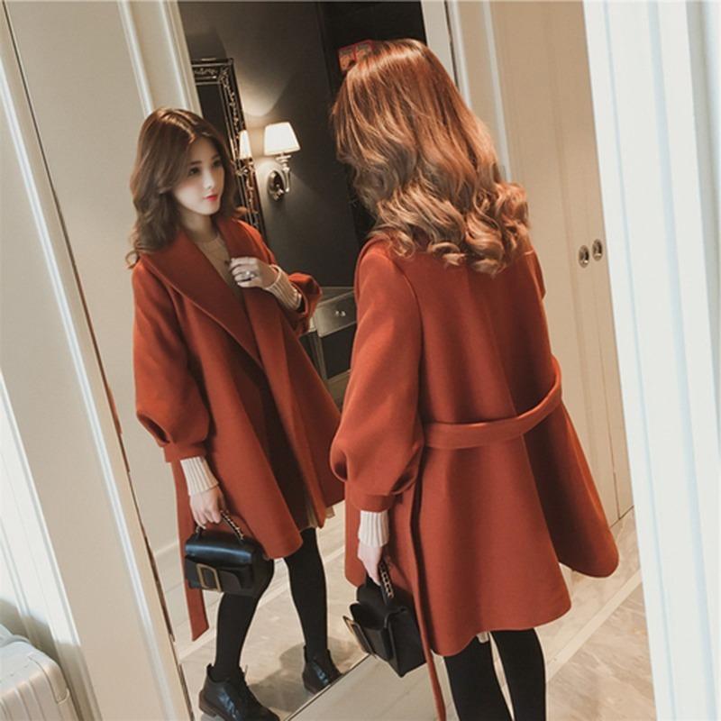 

Winter Autumn Wool Coat Women 2020 Casual Belt Woolen Jackets Elegant Office Lady Long Sleeve Outerwear Abrigos Mujer Invierno, Black