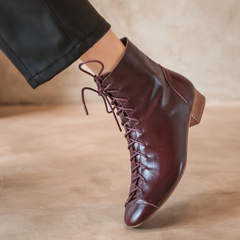 

2021 New Female Ankle Leather Genuine Low Shoes Big 43-size Boots 9vsy, Alcohol