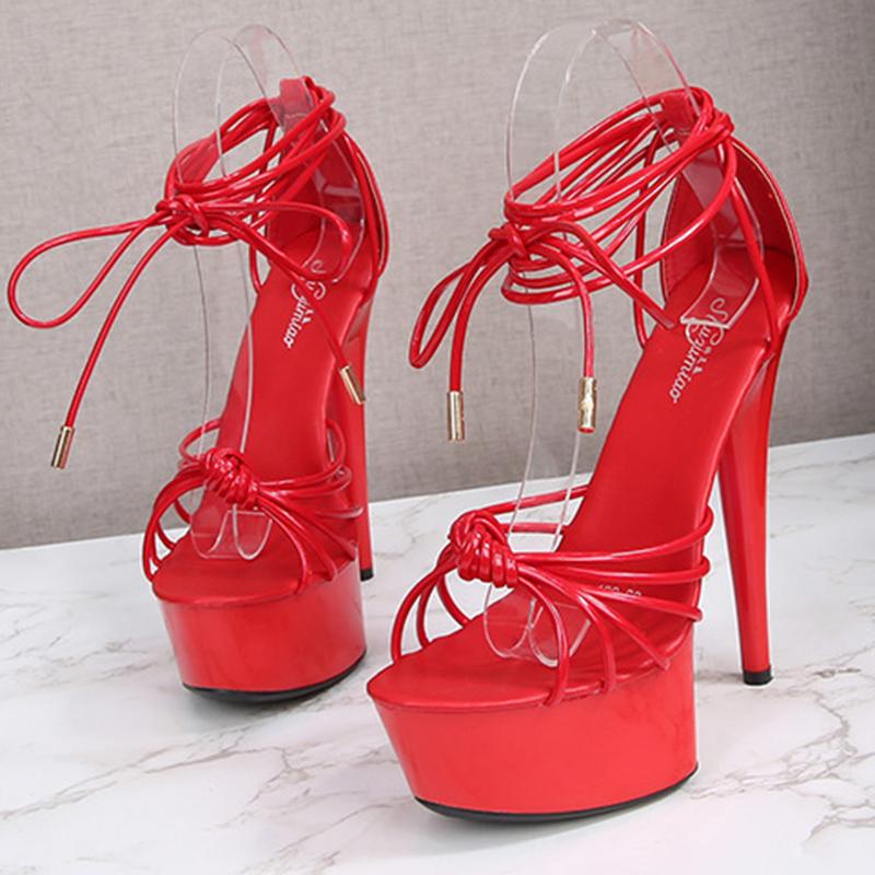 

High heel 34-43 size European and American super high heel women sandals sexy nightclub women fish mouth sandals 20CM thin, Black