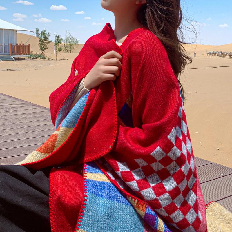 

Scarves Royalmaybe Autumn And Winter Warm Scarf Split Shawl Dual-use Thick Travel Cloak Air-conditioned Room