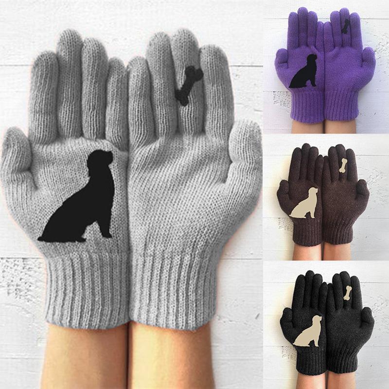 

Funny Dog Bones Printed Ladies Women Gloves Autumn Winter Outdoor Warm Woolen Gloves Full Fingers Women Girls Mittens