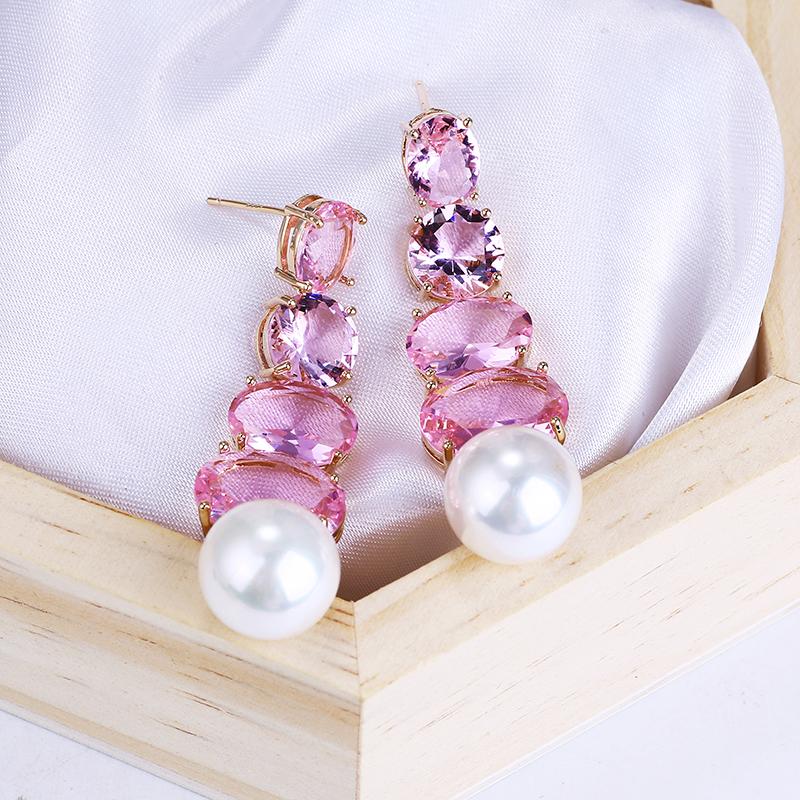 

Large Glass Beads Drop Earrings Charms Pearl Pendant Geometric Zircon Earrings Women Wedding Jewelry XIUMEIYIZU Export New Hot