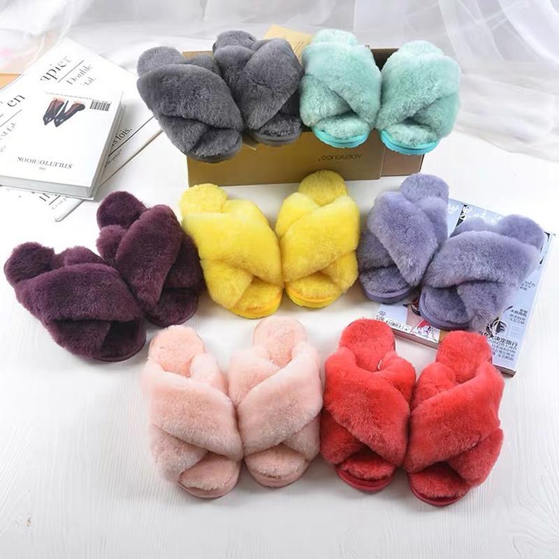 

2020 New Arrivals Women Fashion Wool Slippers Winter Thick Warm Indoor Slides Female Sliders S60551, Grey