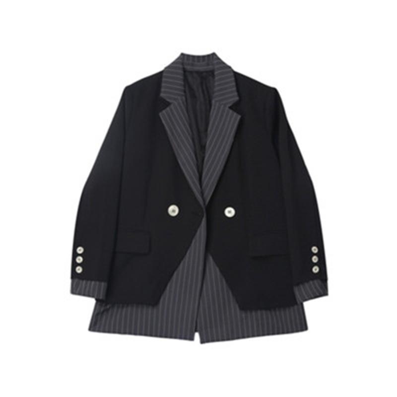 

New Women' Blazers Coat 2021 Autumn Winter Women Blazers Jacket Striped Patchwork Vintage Female Loose Coats N474, Black