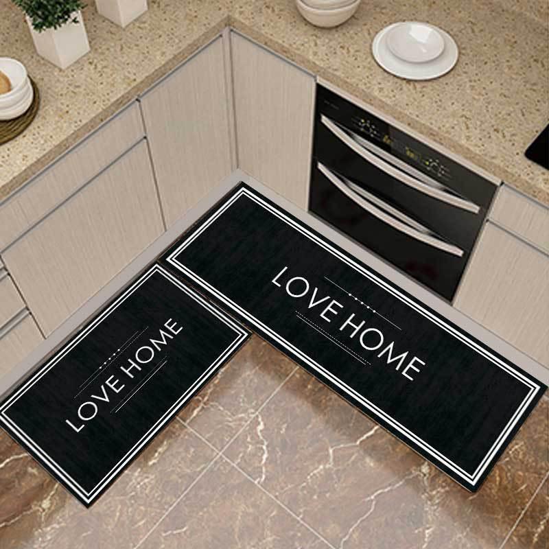 

Modern simple black background white word love home kitchen mat combination entry mat bedroom long bedside corridor blanket