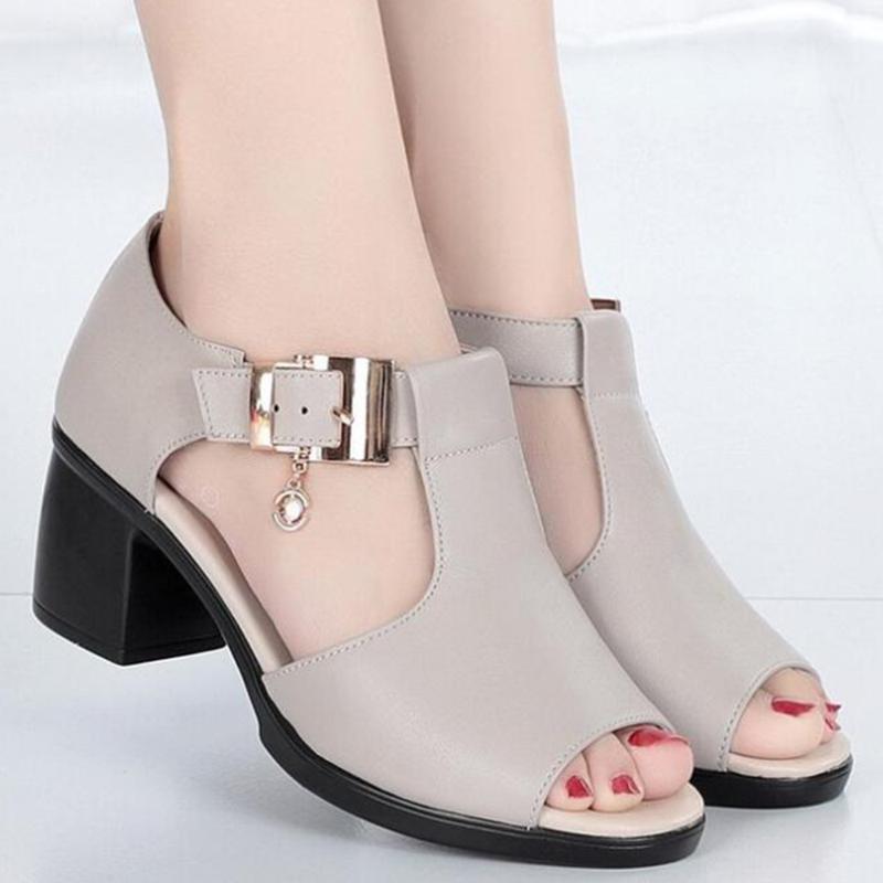 

Female Summer Shoes Women Sandals Walking Shoes Women mid heel Comfortable Mom Sandals Fish mouth soft sole mother zz80, Black