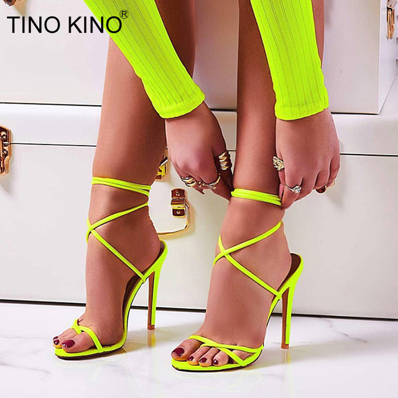 

2021 New Women Ankle Strap Sandals Lace Up Gladiator Summer Thin Super High Heels Candy Color Ladies Fahion Party Shoes 2qzr, Black
