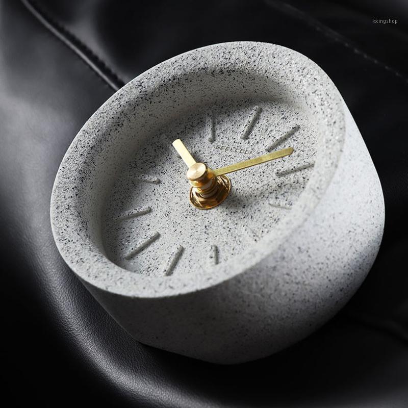 

New Table Clock Creatuve Gray Sand Terrazzo Clock On The Desk Modern Design For Home Decoration Industrial Watch On Table1