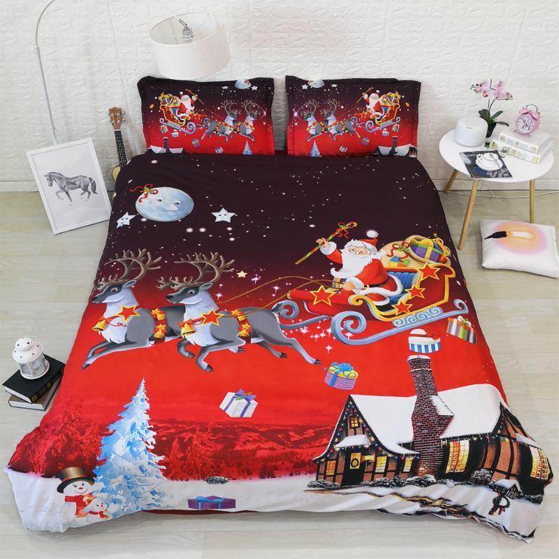

JF-185 4pcs Santa Claus On Sleigh Red Color Christmas bedding set queen size1, As pic