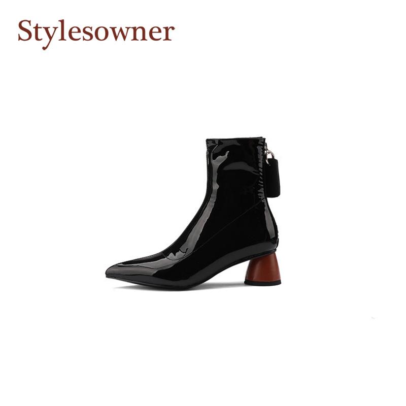 

New Fashion Autumn Winter Sequined Thick-heel Side Zipper Women Boots Pointed High-heels Temperament Boots Black White