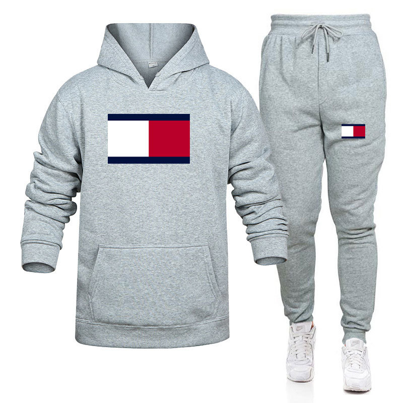 

2020 winter long sleeve printed hoodie casual loose men's sports suit outdoor casual jogging two-piece set X0124, Gray