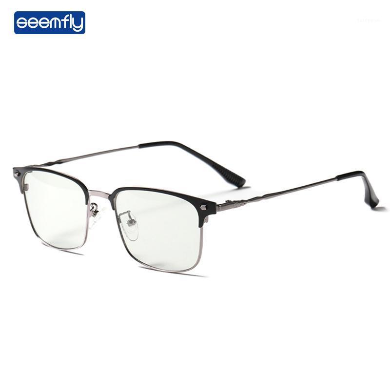 

Seemfly Square Business Anti-blue Light Photo-grey Glasses Clear Lens Plain Glasses Classic Metal Frame Spectacles For Men Women1