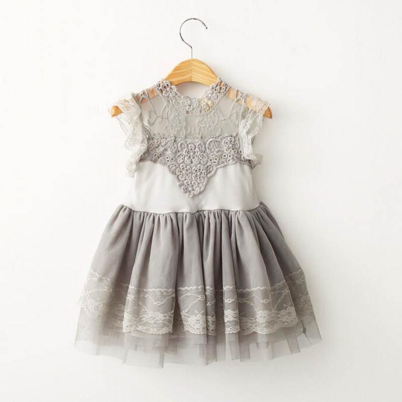 

Children Clothings 2020 Summer style Girl Lace Dress Vintage Ruffles Toddler Girls Princess Party/Birthday Tulle Dress Costumes1, Gray